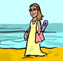 Female Walking on Beach Clipart