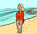 Female Walking on Beach Clipart