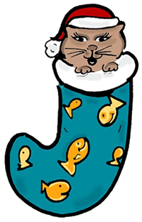 Happy Cat in Stocking Clipart