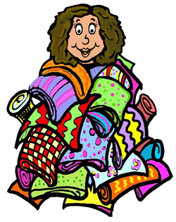 Woman in Pile of Fabrics Clipart