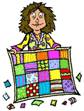 Exhausted Quilter Holding Quilt Clip Art