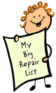 Stick Figure Holding 'My Big Repair List' Clip Art