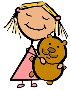 Stick Figure Girl Holding Stuffed Bear Clipart