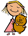 Stick Figure Girl Holding Stuffed Bear Clip Art