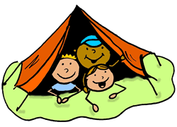 Stick Figure Kids Camping in Tent Clipart