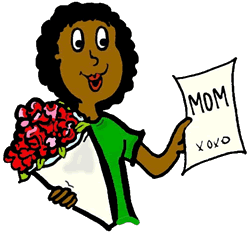 Mom Holding Flowers & Note Clipart