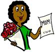 Mom Holding Bouquet of Flowers & Note Clip Art