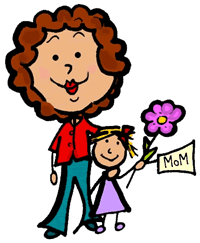 Stick Figure Mom with Daughter Holding Flower Clipart
