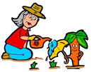 Woman Trying to Water Defiant Carrot Clip Art