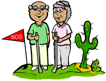 Golfers standing beside a Saguaro Cactus Clipart