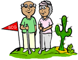Golfers Standing Beside a Saguaro Cactus Clip Art 